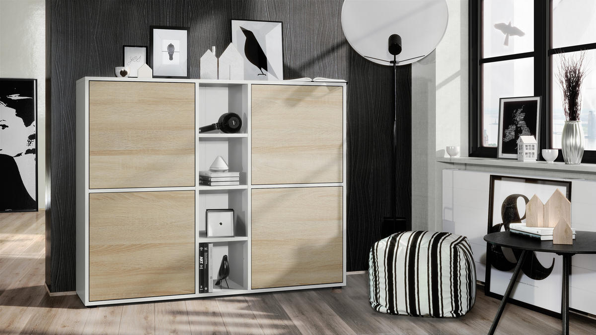 HIGHBOARD Cuba Türen in Eiche sägerau - Eiche San Remo, Holzwerkstoff (130.5/105.5/35.5cm) - Vladon
