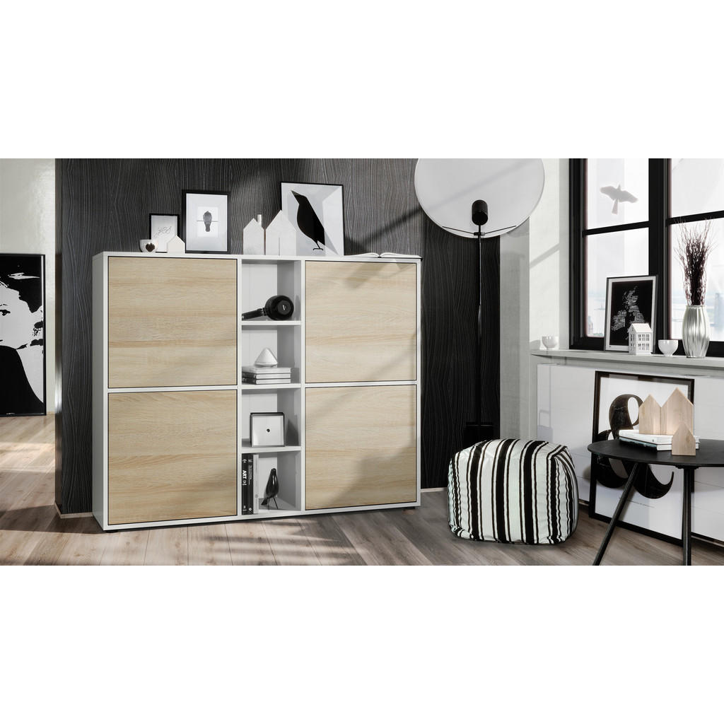 Thumbnail - Vladon Highboard, Eiche San Remo, Holzwerkstoff, 130.5x105.5x35.5 cm, Wohnzimmer, Kommoden & Sideboards, Highboards
