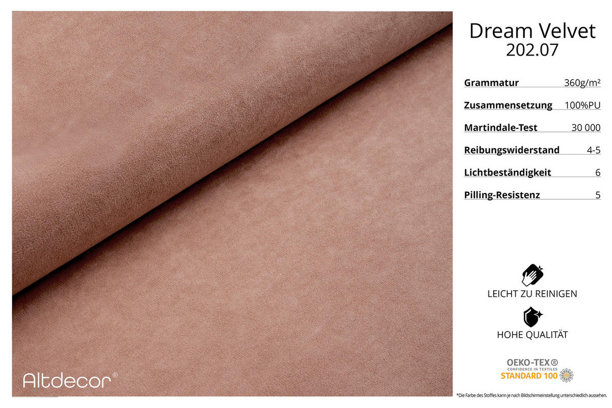 ECKSOFA Ottomane Links MARI-L3-v3 - 413x171x83 cm Koralle Velours - Koralle/Schwarz, Holzwerkstoff/Kunststoff (413/171cm) - ALTDECOR