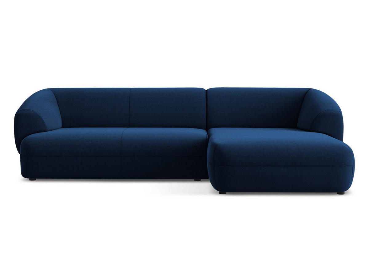 ECKSOFA Rechts Samt Stoff Blau - Blau/Schwarz, Kunststoff/Textil (280/156cm) - Makamii
