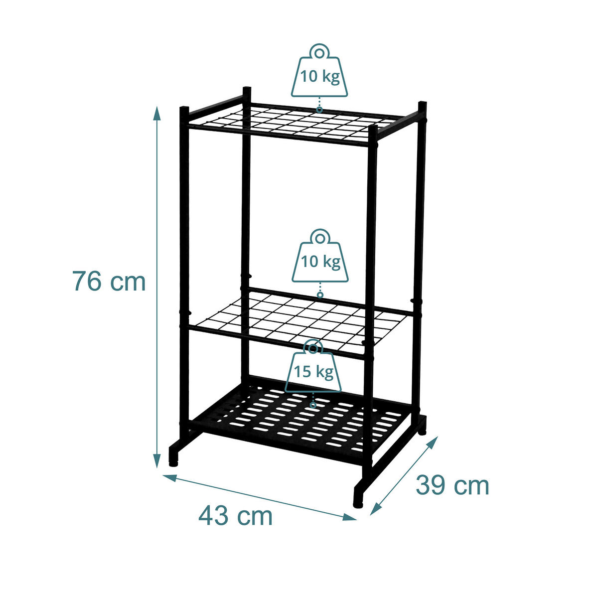 REDSKAPSSTÄLL Svart för 35 trädgårdsredskap stål - Svart, Metall (43/76/39cm) - Relaxdays