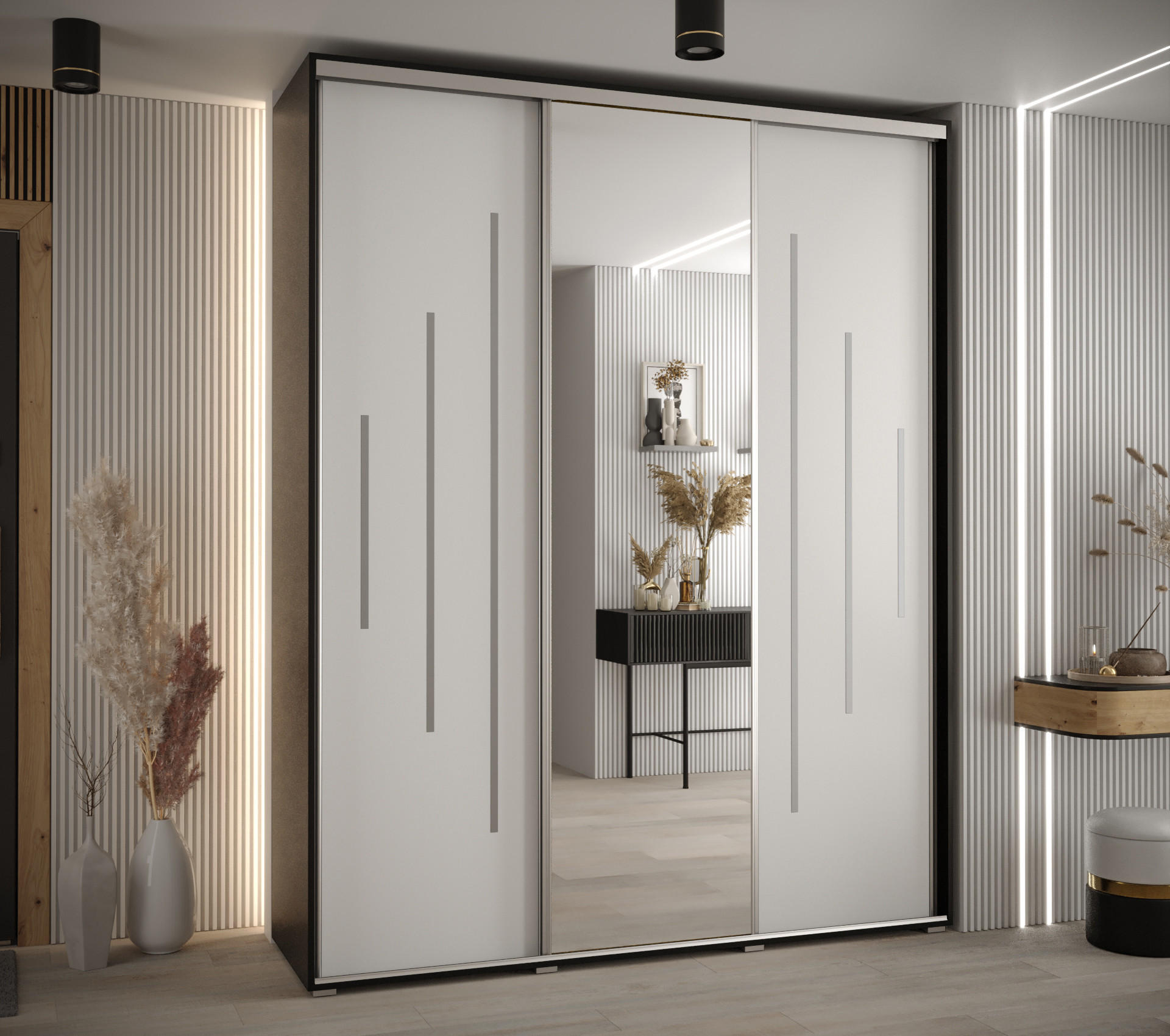 SCHWEBETÜRENSCHRANK 235,2/200/60 3-türig - Silberfarben/Schwarz, Holz/Metall (200/235/60cm) - Abiks Möbel