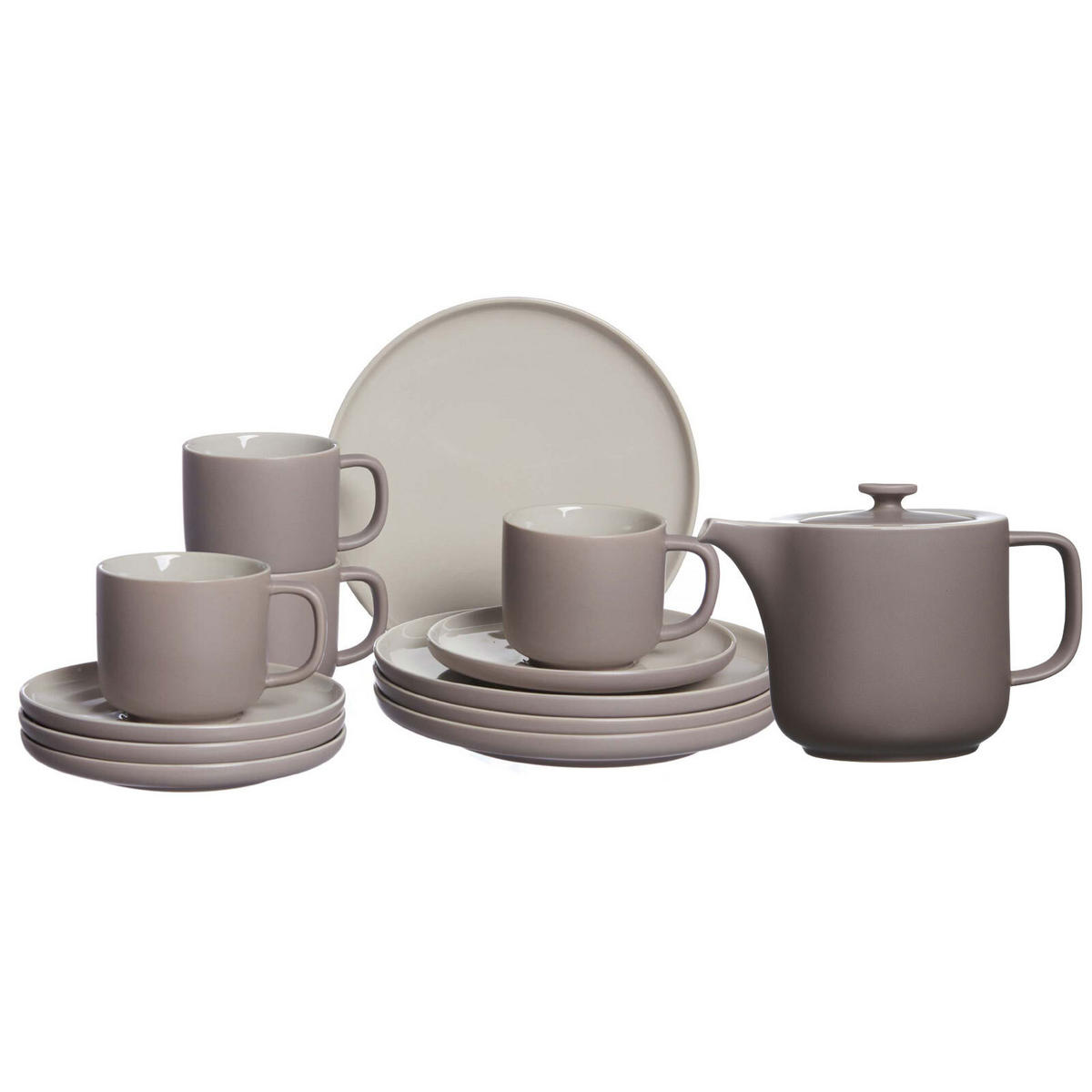 KAFFEESERVICE MIT KANNE Jasper taupe 13er Set - Taupe, Keramik (1/1/1cm) - Ritzenhoff Breker
