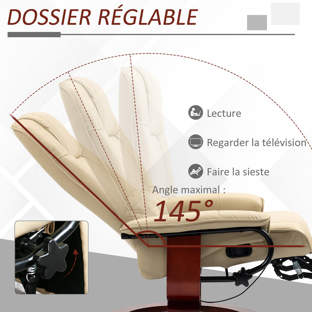 MASSAGESESSEL DE-15370 neigbar mit Fußstütze und 360° Drehung Creme - Creme, Metall (220.98/254/198.12cm) - ComfortXL