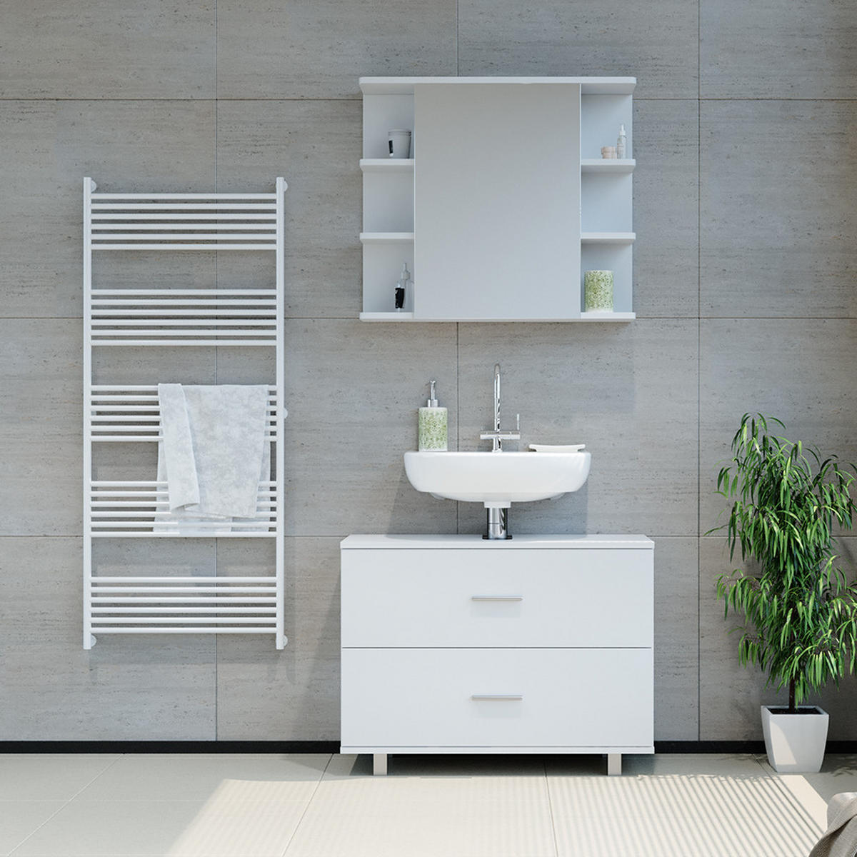 WASCHBECKENUNTERSCHRANK Ilias Weiß 80 x 60.8 cm - Weiß, Holzwerkstoff (80/60.8/33cm) - Vicco