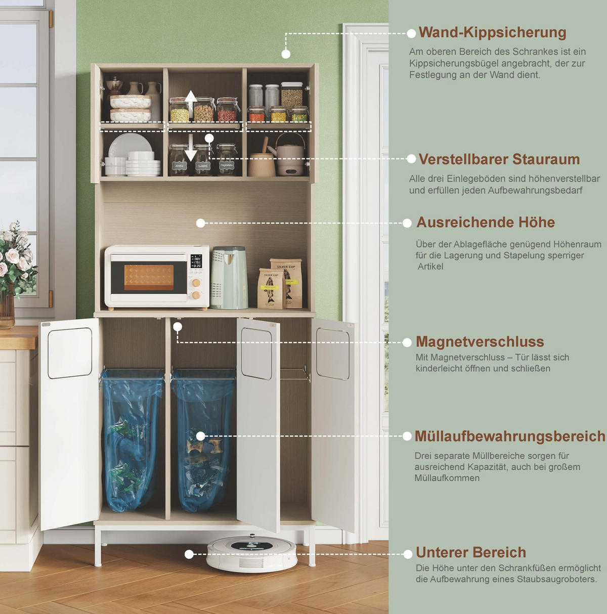 BUFFET 80/181/35 cm Weiß aus MDF mit Mikrowellenfach - Weiß, Holzwerkstoff (35/181/80cm) - OKMYHOME