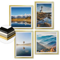 WANDBILDER 4er Set - 50x50 cm & 40x60 cm Goldrahmen - Ausblicke auf die Natur, Leuchtturm, Berge - Goldfarben, Kunststoff (50/50cm) - ArtPrintCave