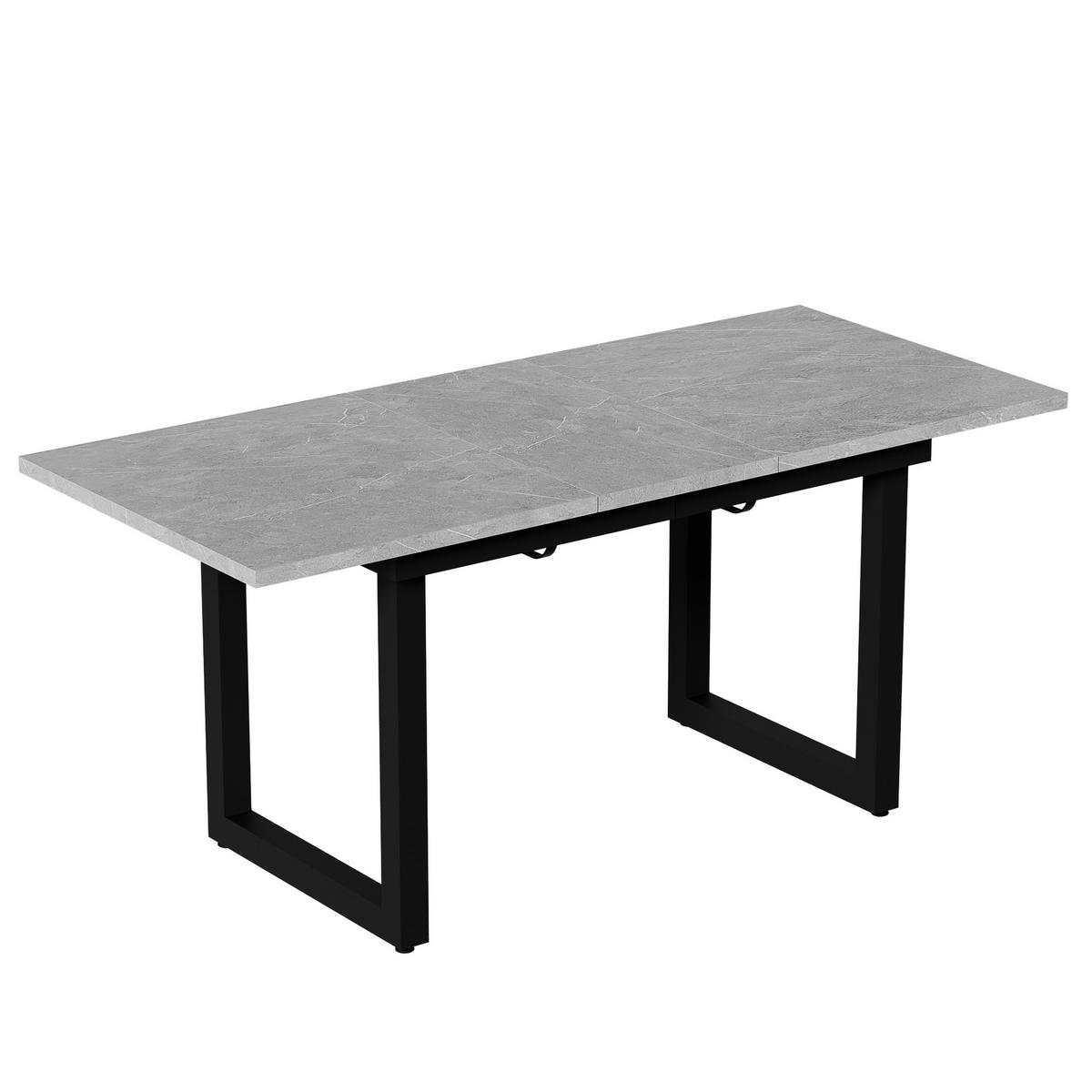AUSZIEHTISCH 140/80/75 cm in Betonoptik mit Metallgestell im Industrial-Stil - Schwarz, Holzwerkstoff (140/80/75cm) - BEAOK