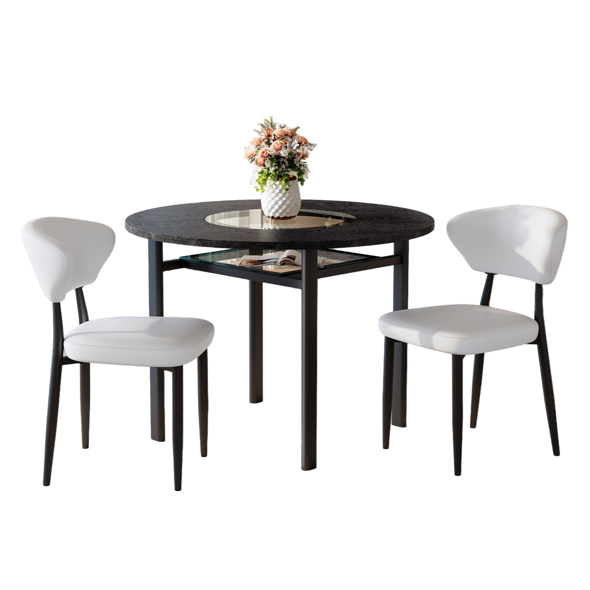 ESSGRUPPE DE-39376 3-teilig, mit 2 PU-Sesseln und Glasplatte Weiß - Weiß, Holzwerkstoff (100/76/100cm) - ComfortXL
