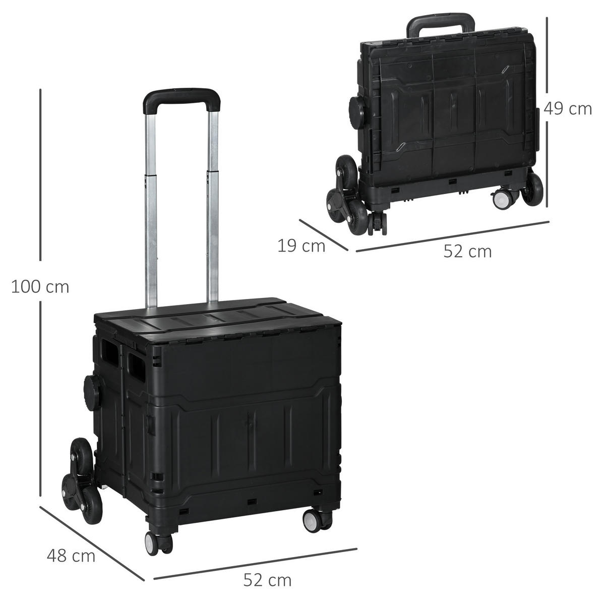 EINKAUFSWAGEN Kunststoff Aluminiumlegierung Schwarz - Schwarz, Kunststoff (48/100/52cm) - HOMCOM