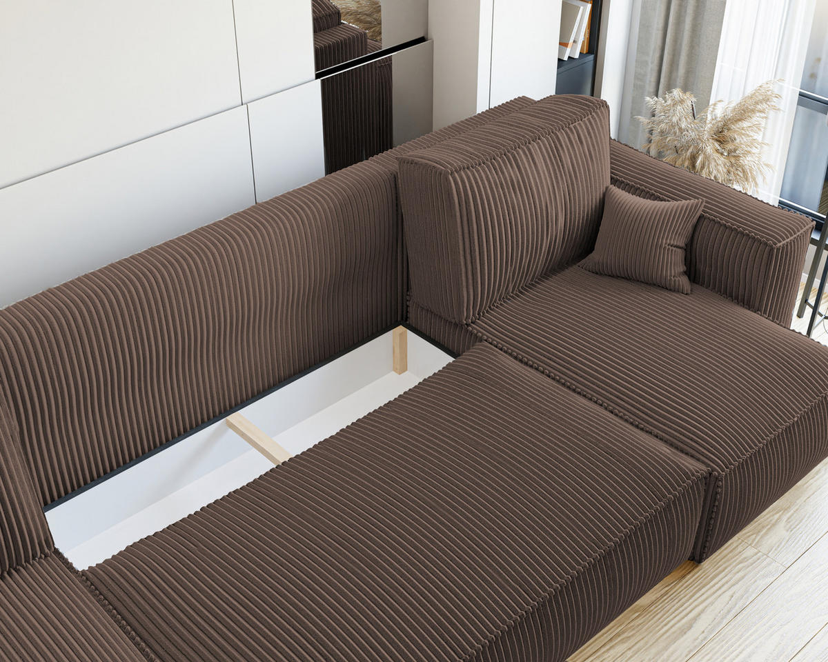 ECKSOFA mit Schlaffunktion und Bettkasten, Braun - Braun, Holzwerkstoff/Textil (312/145cm) - Idohome