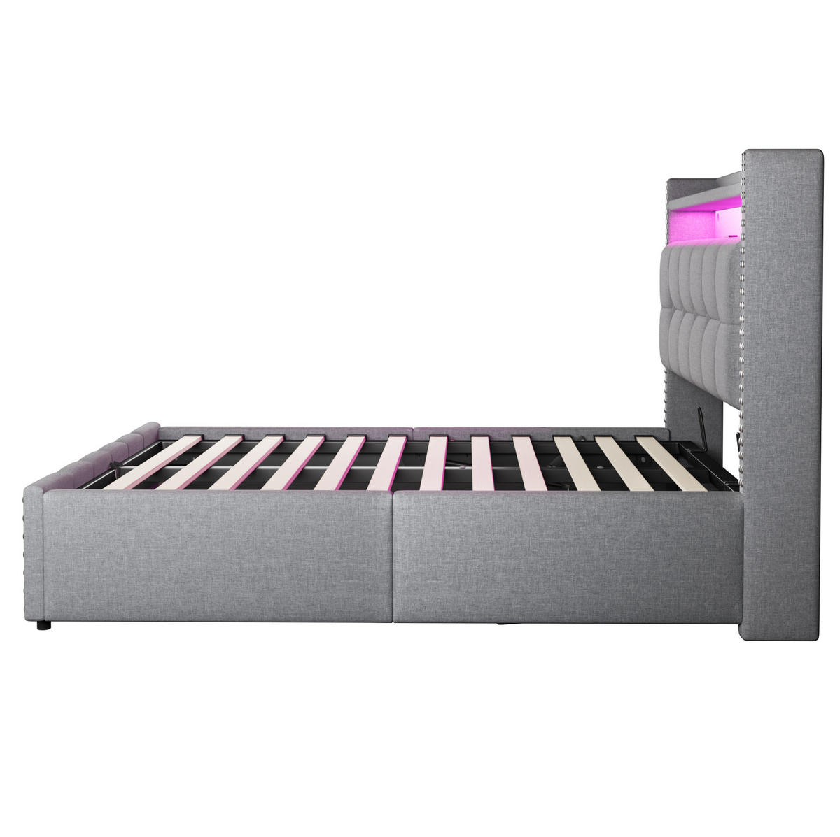 POLSTERBETT mit LED-Beleuchtung 140/200 cm mit Bettkasten und USB, Hellgrau - Hellgrau, Textil (140/200cm) - BEAOK