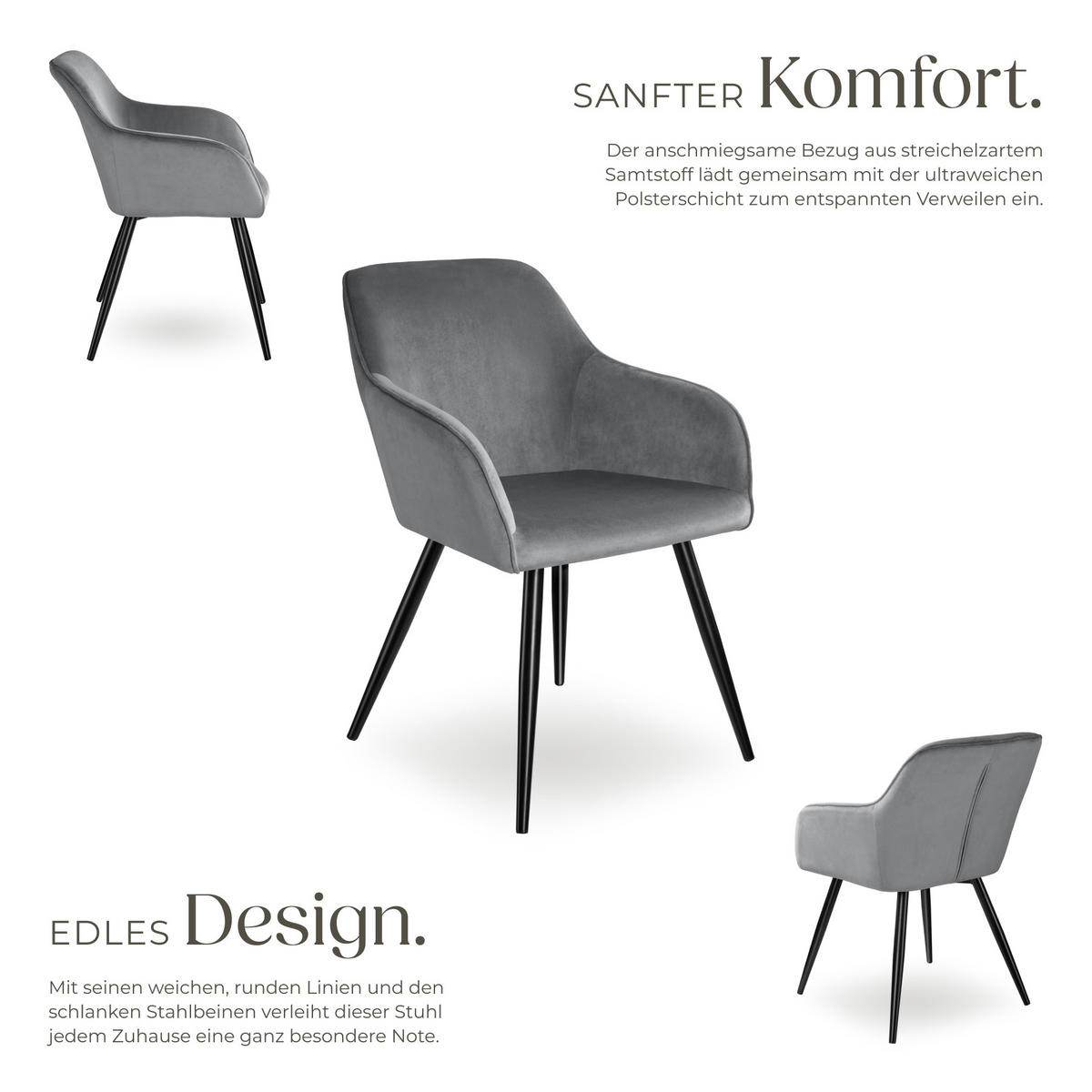 ESSZIMMERSTUHL 4er Set Marilyn,58 x 62 x 82 cm,grau/schwarz - Schwarz/Grau, Textil (58/82/62cm) - tectake