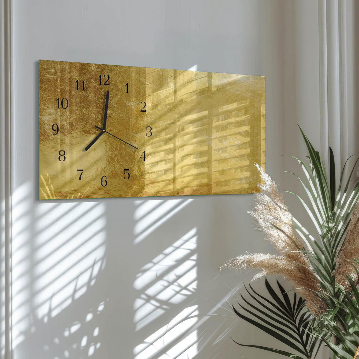 WANDUHR 60x30 cm - Blumenkunst - Gelb, Glas (60/30/0.4cm) - TULUP