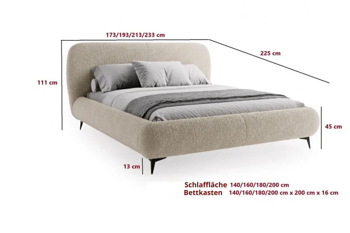 POLSTERBETT ELLE mit Kopfteil, 160 x 200 cm, Doppelbett mit Bettkasten und Lattenrost aus Holz, Bouclé-Stoff, Frabe: Dunkelgrau - Dunkelgrau, Holz/Kunststoff (160/200cm) - Sepro Meble