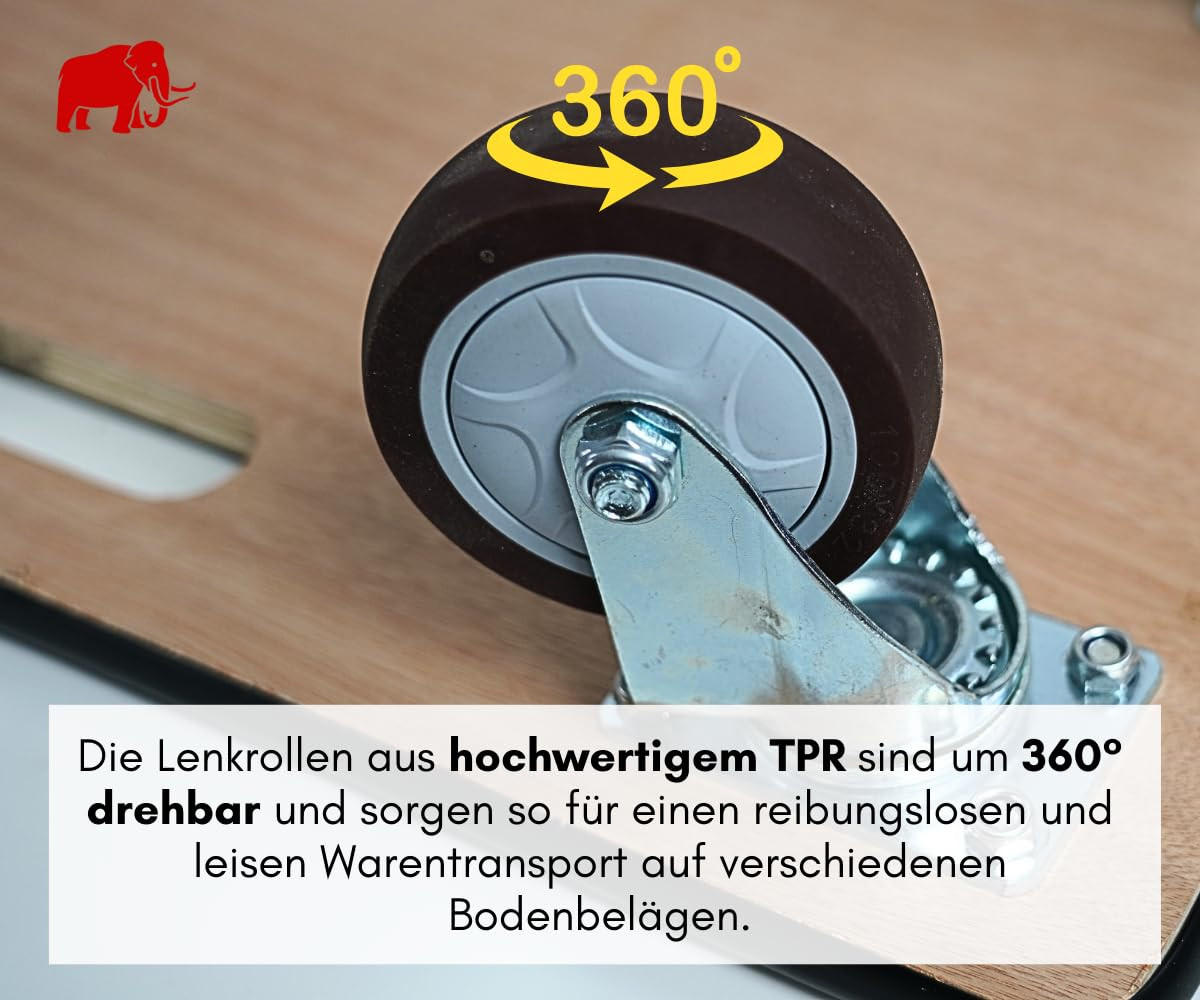 TRANSPORTROLLER mit 4 Rollen 15x40x60 cm Traglast 500kg Sperrholzplatte mit Gummibelag Schwarz 2 Stück - Schwarz, Holzwerkstoff (60/40/15cm) - PROREGAL