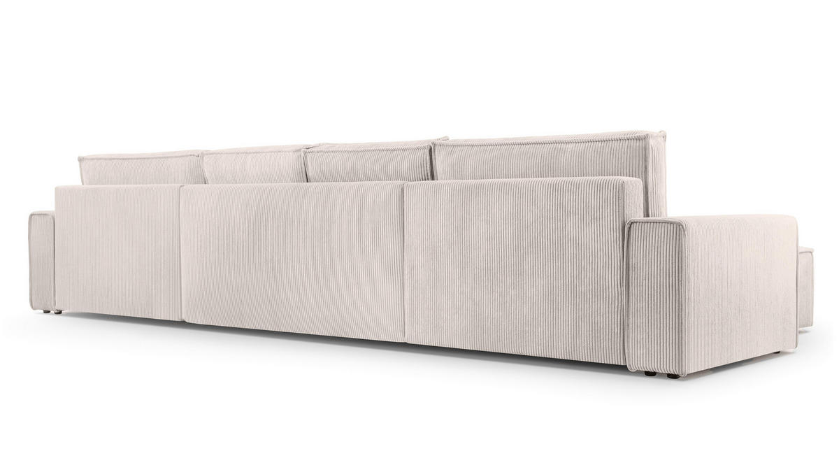 WOHNLANDSCHAFT Cedria Weiß 389/145/85 cm mit Schlaffunktion - Creme/Schwarz, Kunststoff/Textil (389/85/145cm) - AX Living