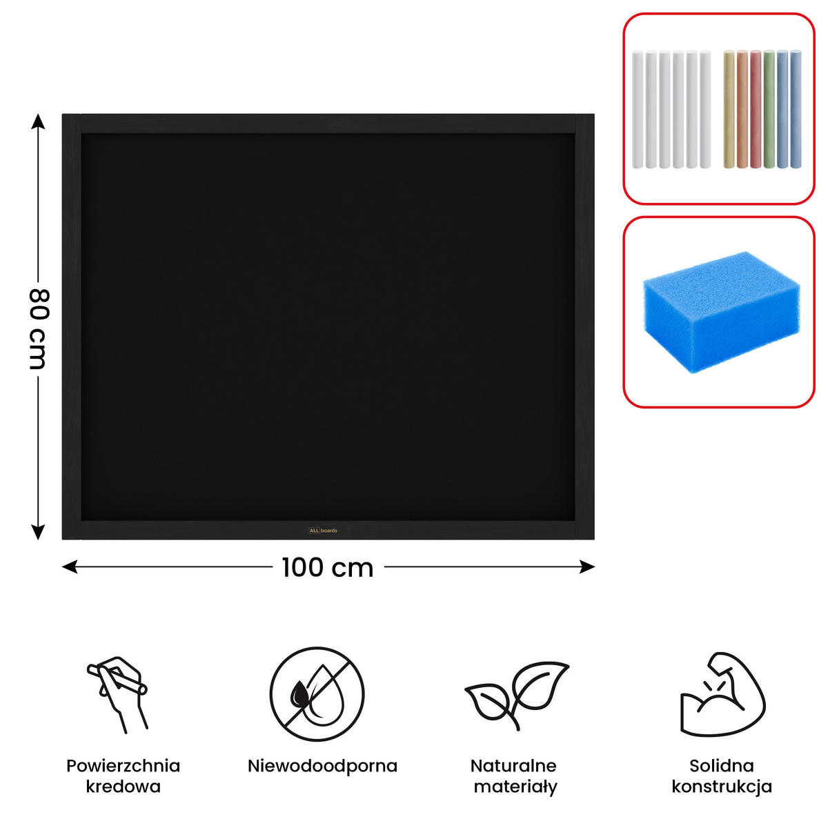 SCHWARZE Kreidetafel 100x80 cm mit Schwarz ECO-Holzrahmen - Schwarz, Holz (100/80/2cm) - ALLboards