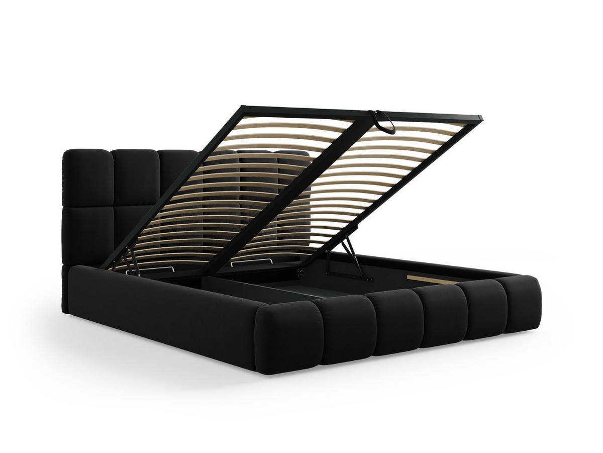 BETT mit Bettkasten und Kopfteil Bellis aus Samt schwarz 200x200cm - Schwarz, Textil (200/200cm) - Micadoni