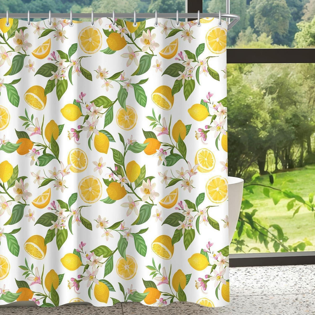 DUSCHVORHANG Zitronenblätter 150 x 200 cm - Multicolor, Textil (150/200cm)