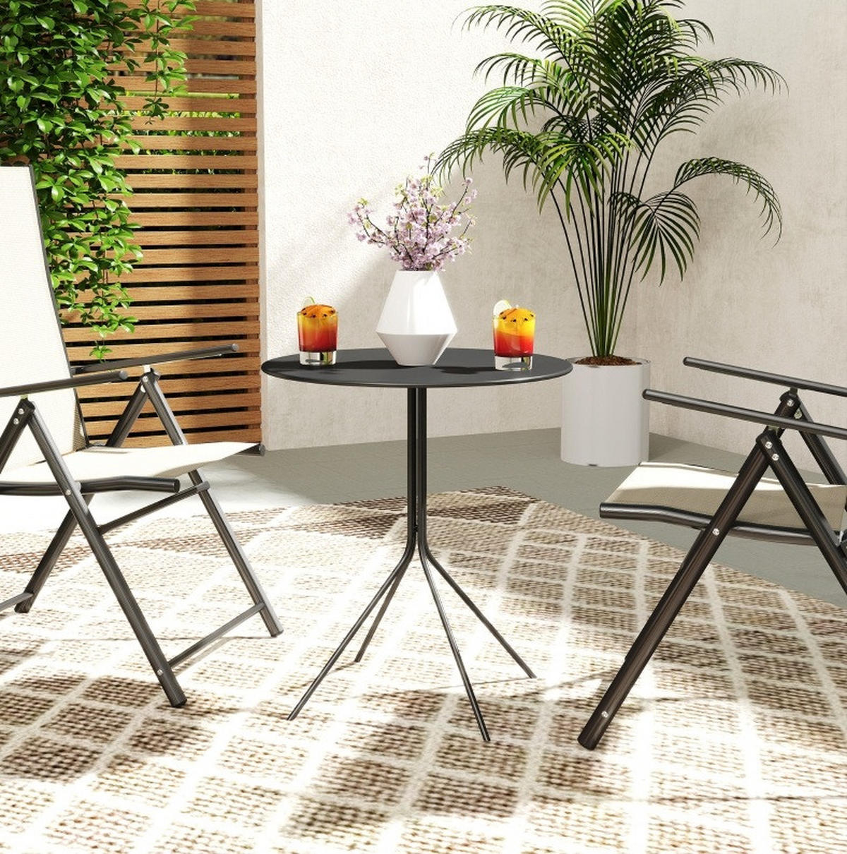 GARTENTISCH Ø60/71 cm aus Stahl mit Fußpolstern und pulverbeschichteter Oberfläche, Schwarz - Schwarz, Metall (60/60/71cm) - Redom