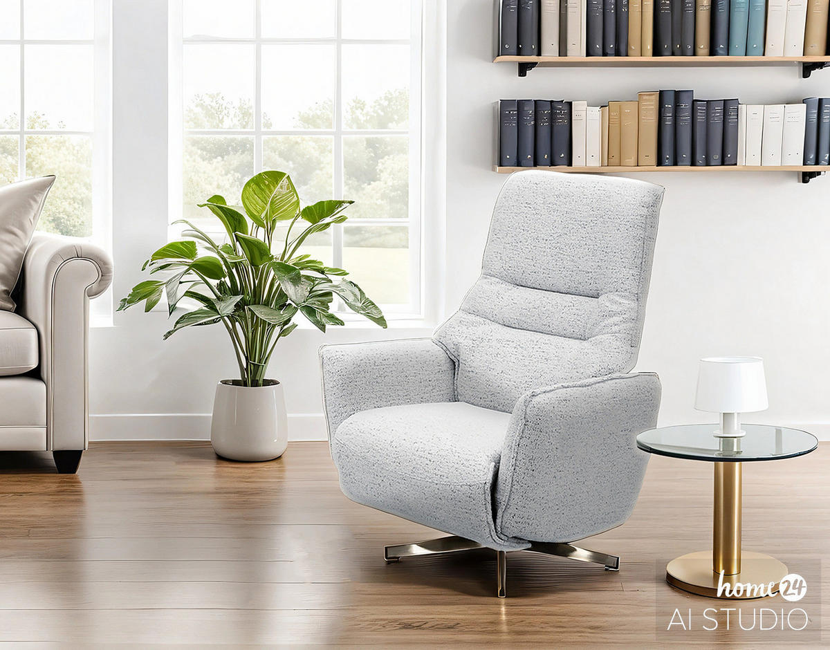 RELAXSESSEL - Bouclé / Eisen - Weiß / Schwarz - Silberfarben/Schwarz, Textil/Metall (81/112/80cm) - home24