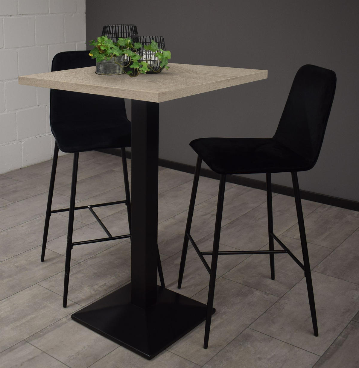 TRESENTISCH Elene 70x70x106 schwarz matt/eiche sägerau - Graubraun, Metall (70/70/106cm) - 58aufmkessel