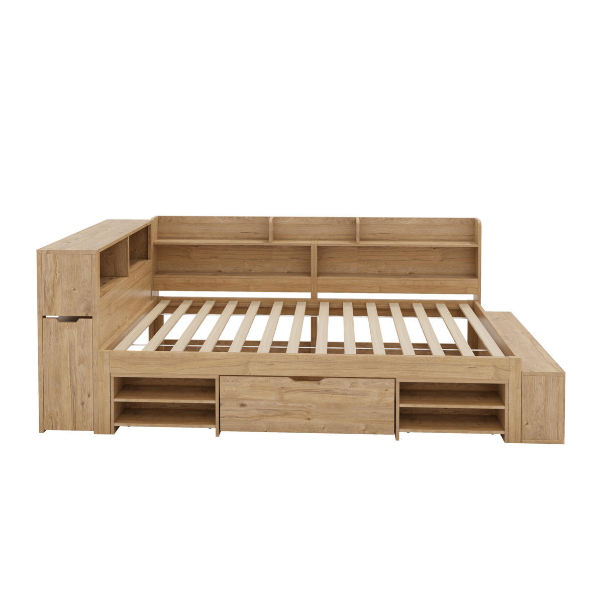 KINDERBETT aus Sperrholz 90x200 cm Natur mit Stauraum, Regalen und Schublade - Naturfarben, Holzwerkstoff (90/200cm) - IVMEU