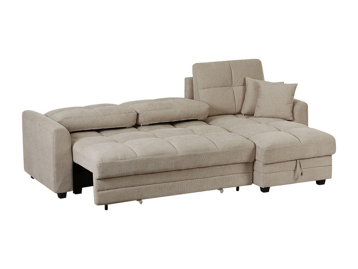 ECKSOFA mit Schlaffunktion & Ecke wechselbar - Chenille-Stoff - Beige - LUMARIO - Beige, Textil (260/155cm) - Vente-Unique