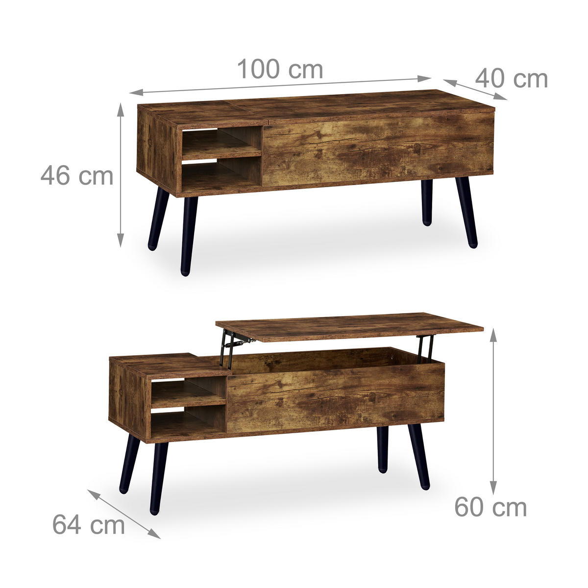 COUCHTISCH - Schwarz/Braun, Holzwerkstoff/Metall (40/100/46cm) - Relaxdays