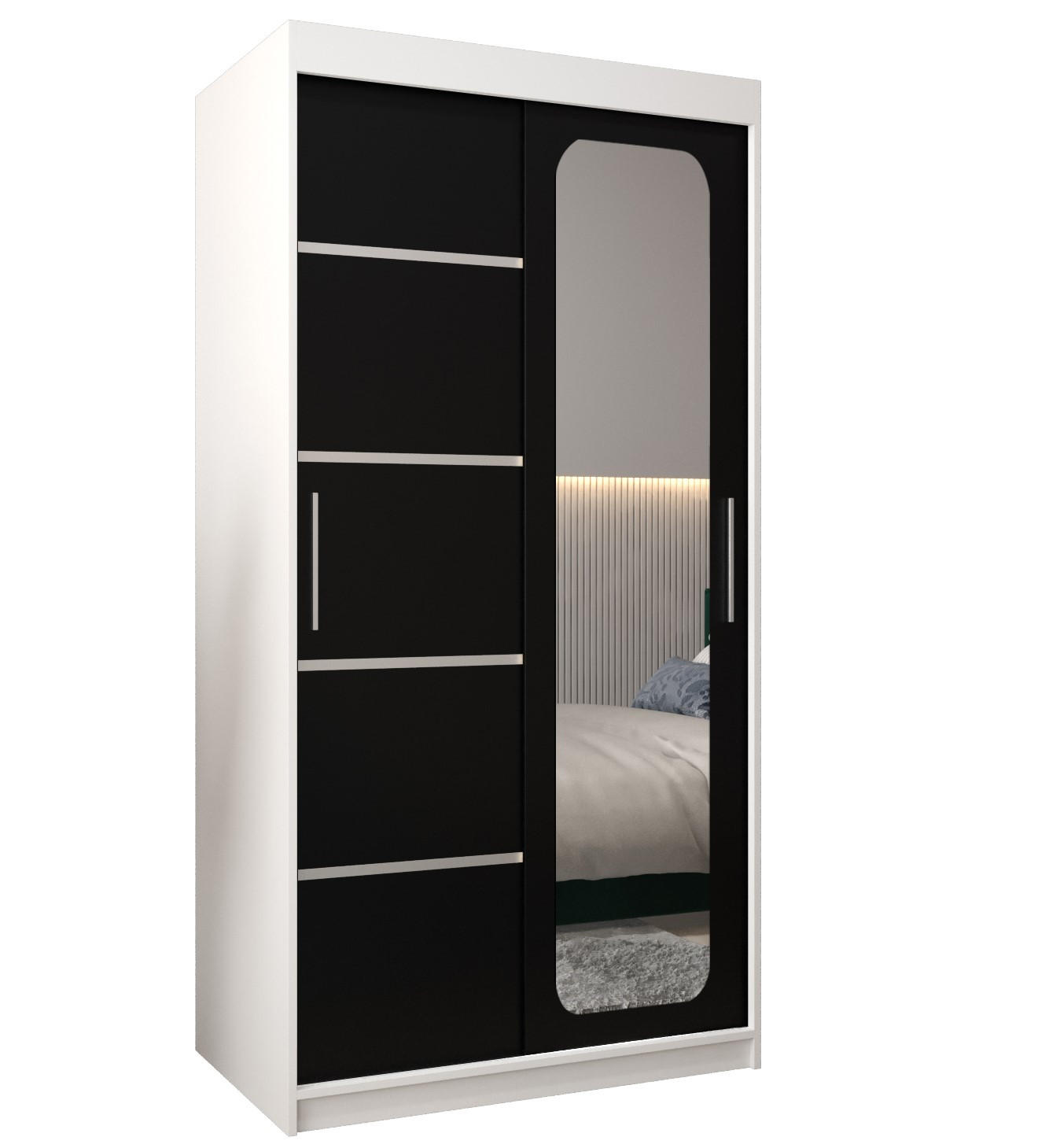 SCHWEBETÜRENSCHRANK 200/100/62 2-türig - Silberfarben/Schwarz, Holz/Kunststoff (100/200/62cm) - Abiks Möbel