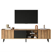 TV-SCHRANK 175x31cm Lowboard 3 Schränke Naturholz & Schwarz bis 75 Zoll - Braun, Holz (41.91/21.01/104.78cm) - FLIEKS