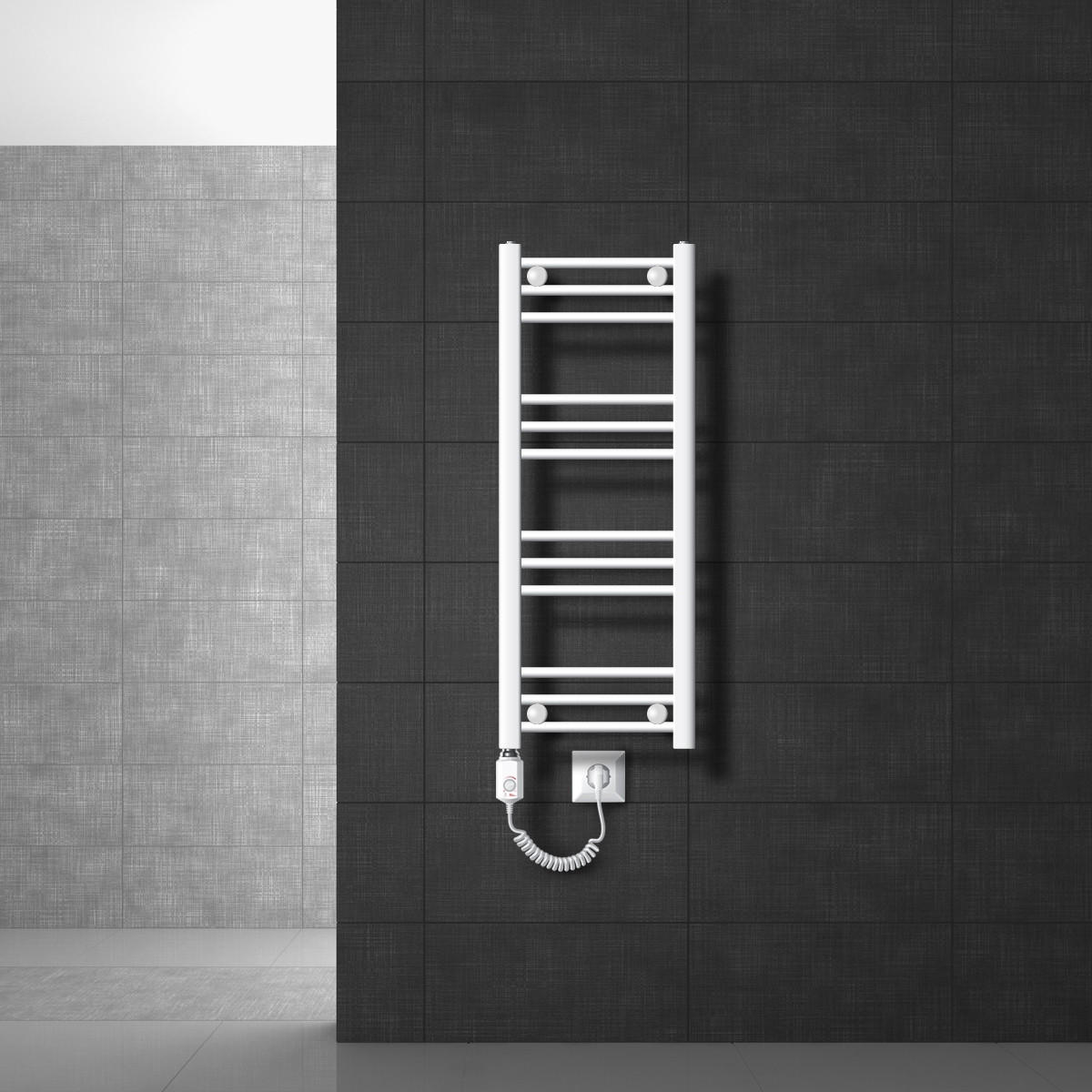 BADHEIZKÖRPER elektrisch Sahara 300x800 mm Weiß gerade mit Heizstab 300W - Weiß, Metall (3/80/30cm) - LuxeBath