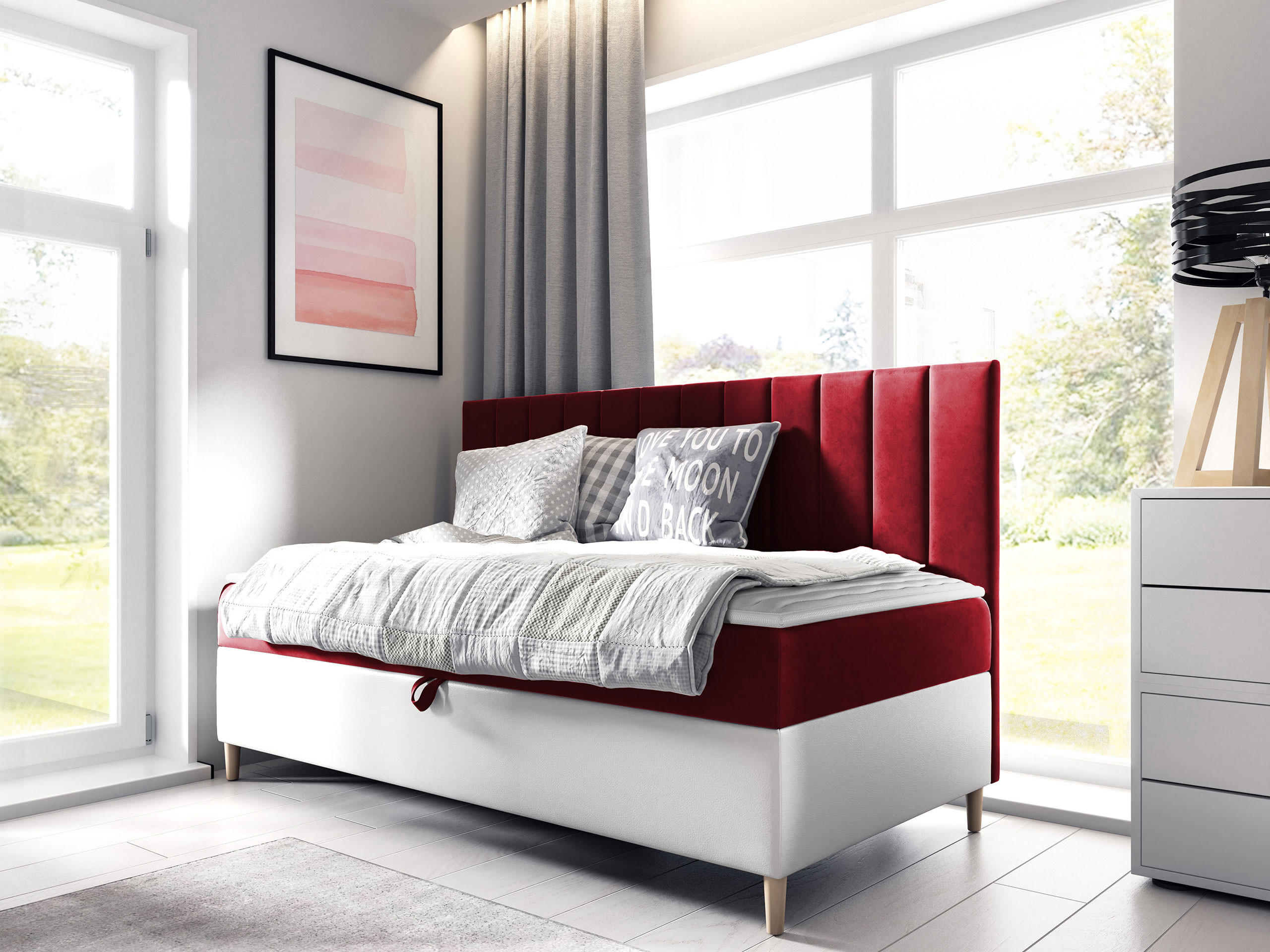 BOXBETT Maja Junior 2 - Rot/Weiß, Holz (90/200cm) - MIRJAN24