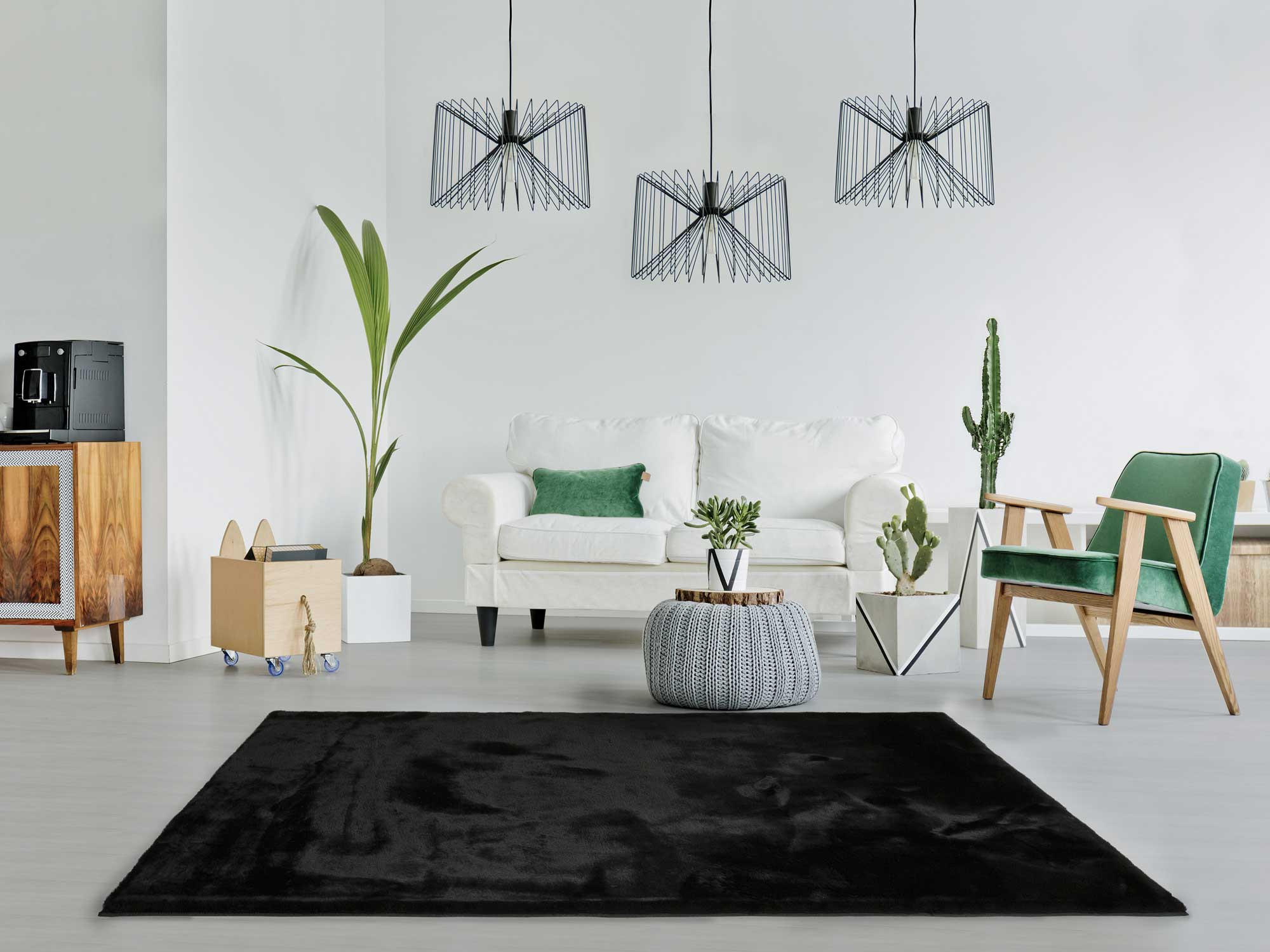 Thumbnail - Atticgo Hochflorteppich, Schwarz, Textil, Uni, Rund, 120x120 cm, Oeko-Tex® Standard 100, waschbar, antistatisch, leicht ...