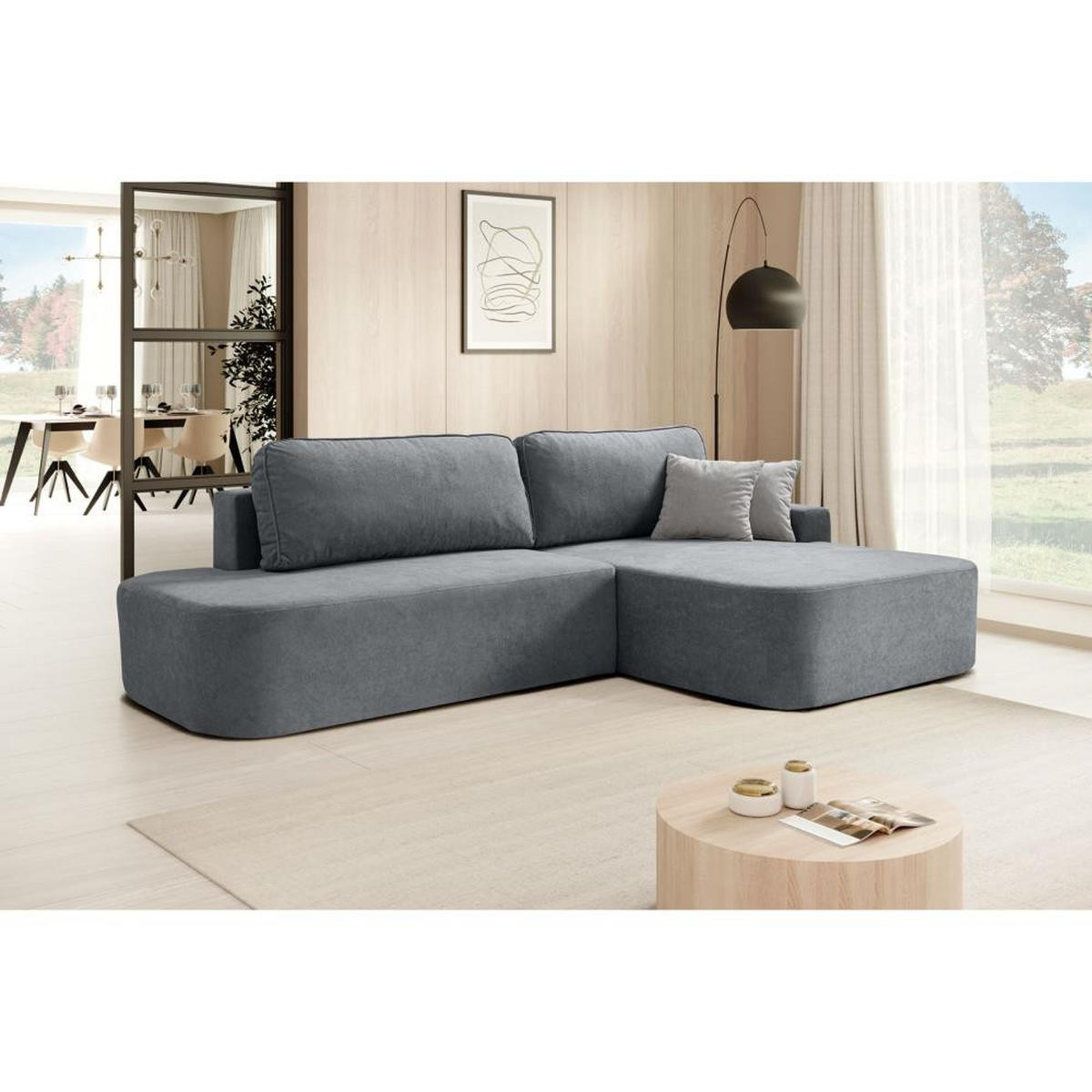 ECKSCHLAFSOFA Gavi grau velours rechts - Grau, Textil (269/171cm) - Beautysofa