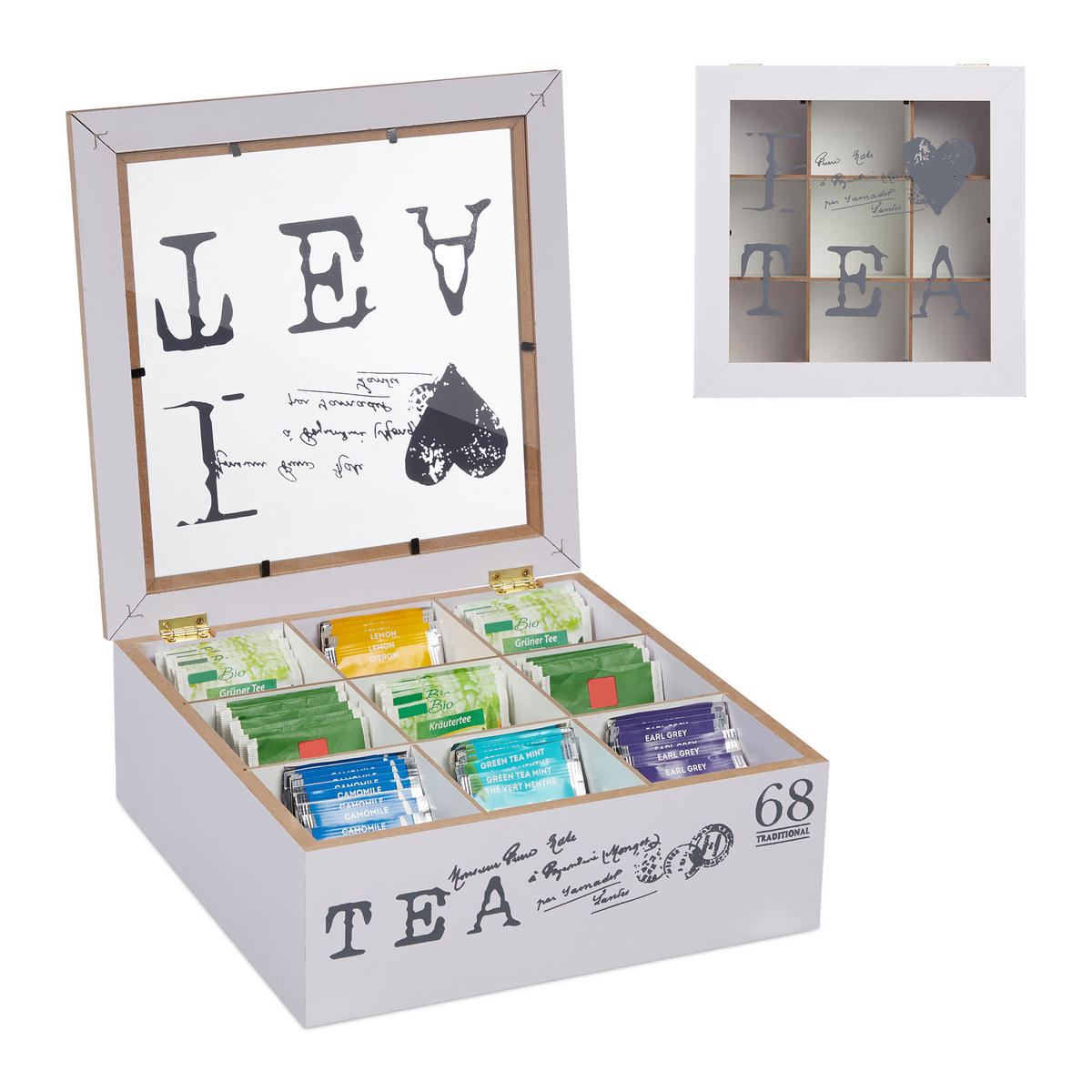 TEEBOX - Weiß, Holzwerkstoff/Kunststoff (25/9/25cm) - Relaxdays