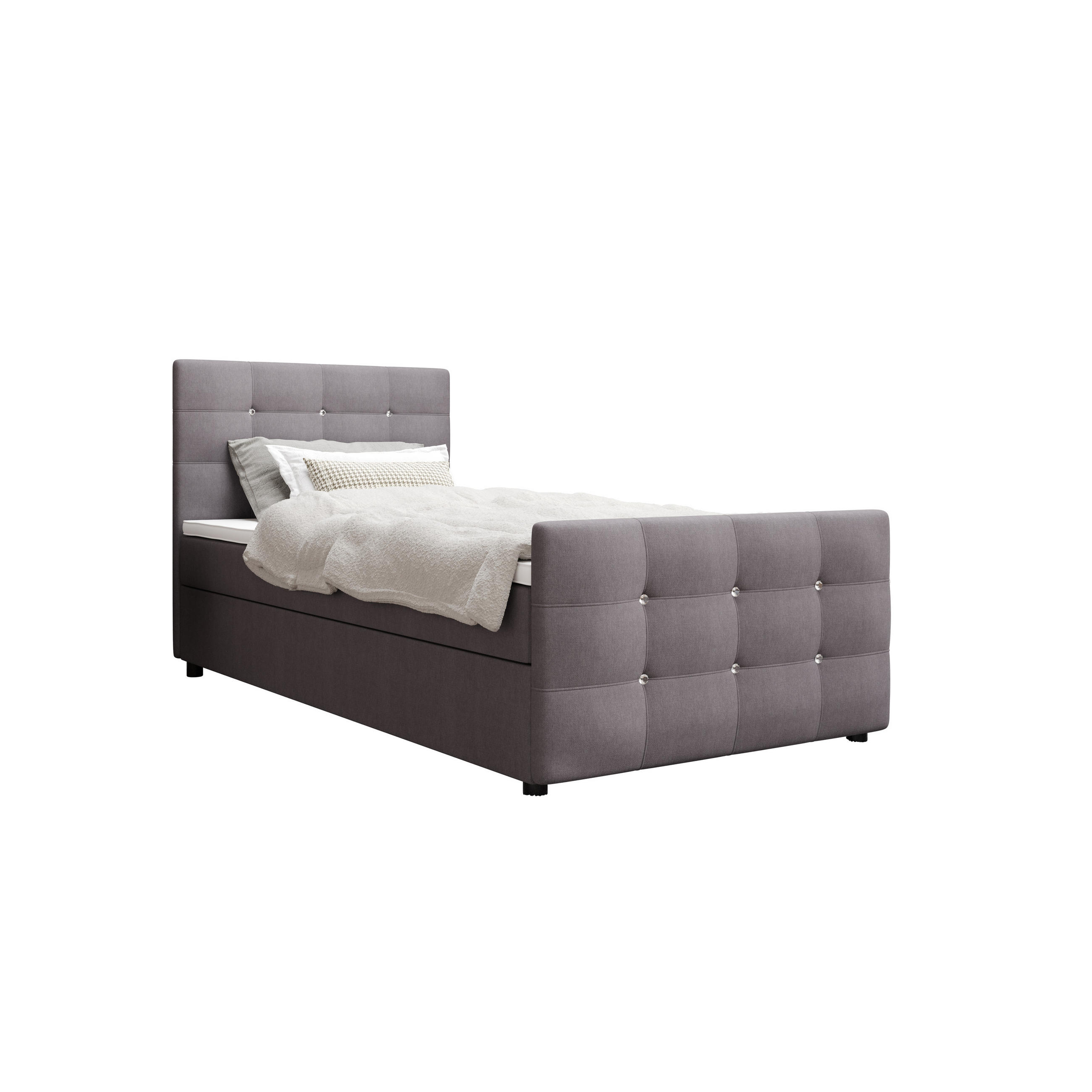 BOXBETT KLEO mini 100x200, mit Matratze H3, Bonell und Topper, Cosmic 160 - Hellgrau, Holz/Kunststoff (100/200cm) - Bedante
