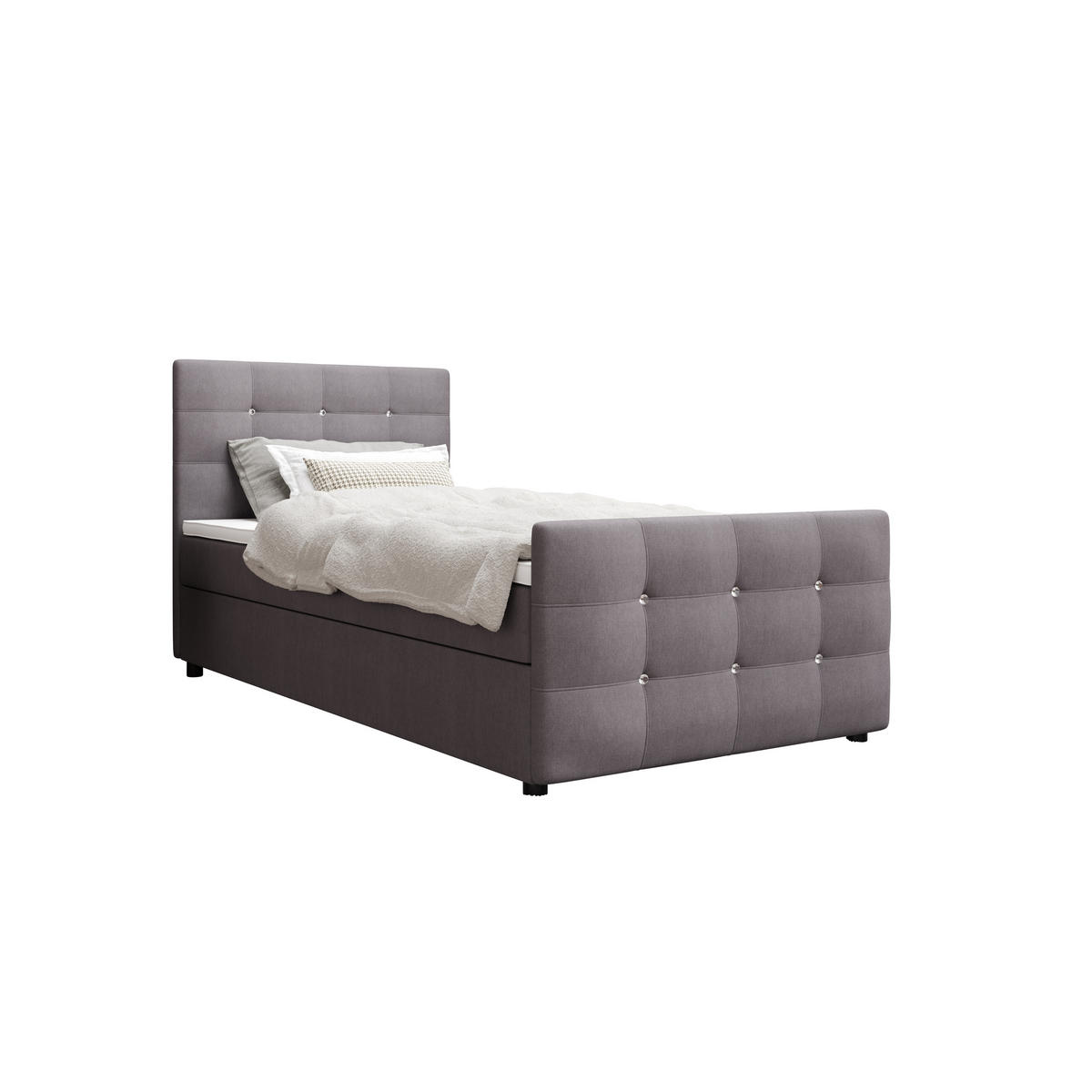 BOXBETT KLEO mini 100x200, mit Matratze H3, Bonell und Topper, Cosmic 160 - Hellgrau, Holz/Kunststoff (100/200cm) - Bedante