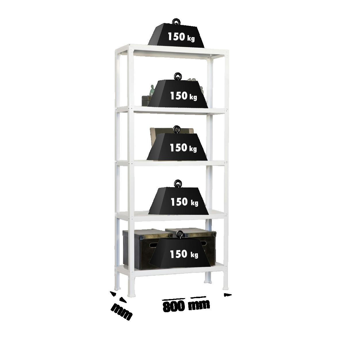 WOHNREGAL LIVING KOALA METAL mit 5 Fachböden | HxBxT 180x80x30cm | Fachlast 150kg | Weiß/Weiß - Silberfarben, Metall (80/180/30cm) - Sonstige