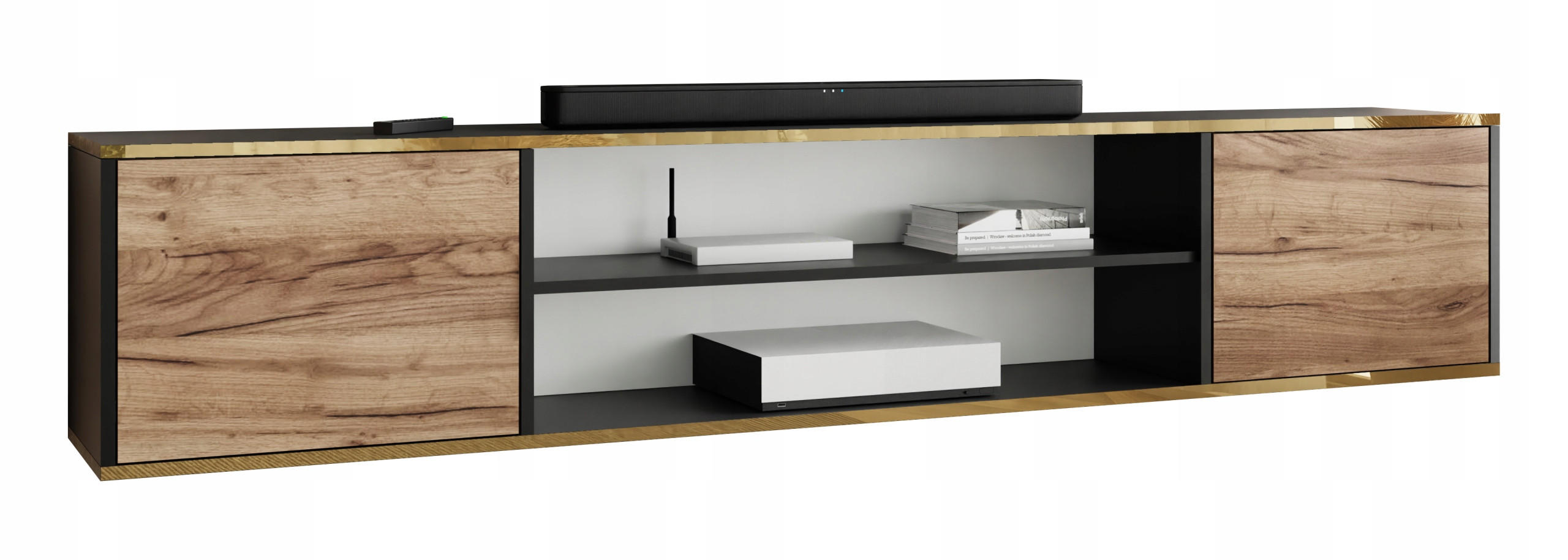 TV-LOWBOARD EDI GOLD 4 Schwarz/ Craft Gold Eiche – 2-türig - Honigeiche/Goldfarben, Holzwerkstoff (206.4/42/38.9cm)