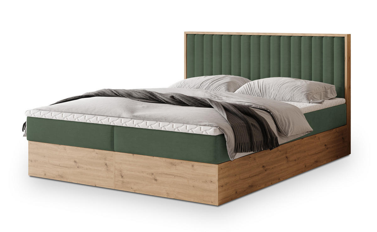 POSTEL BOXSPRING VARELI 160x200 cm, s matrací a úložným prostorem, zelená barva - zelená barva, kompozitní dřevo/textil (160/200cm) - MASSENO