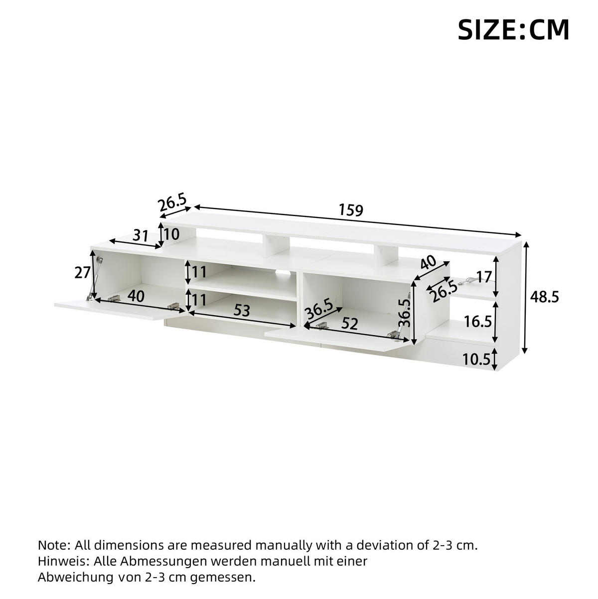 TV-LOWBOARD 190/40/48,5 cm mit LED-Beleuchtung, Hochglanzfront und Stauraum aus Spanplatte, Weiß - Weiß, Holzwerkstoff (190/48.5/40cm) - Redom