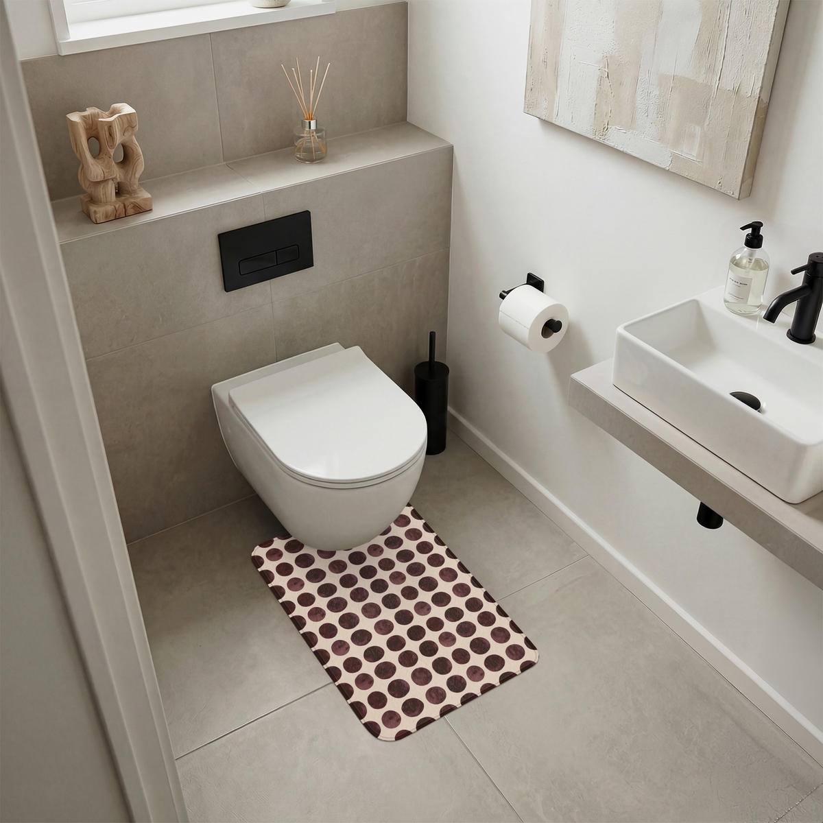 WC PŘEDLOŽKA Puntíky - Vzor - Hnědý 40x60 cm - bordeaux, textil/plast (40/1cm) - OnlyWow