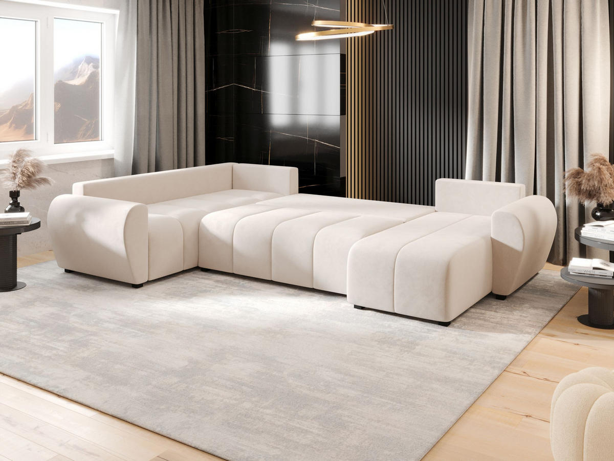 WOHNLANDSCHAFT MOLISA U PLUS Itaka 16 Rechts mit Schlaffunktion - Beige, Textil (303/82/208cm) - Bedante