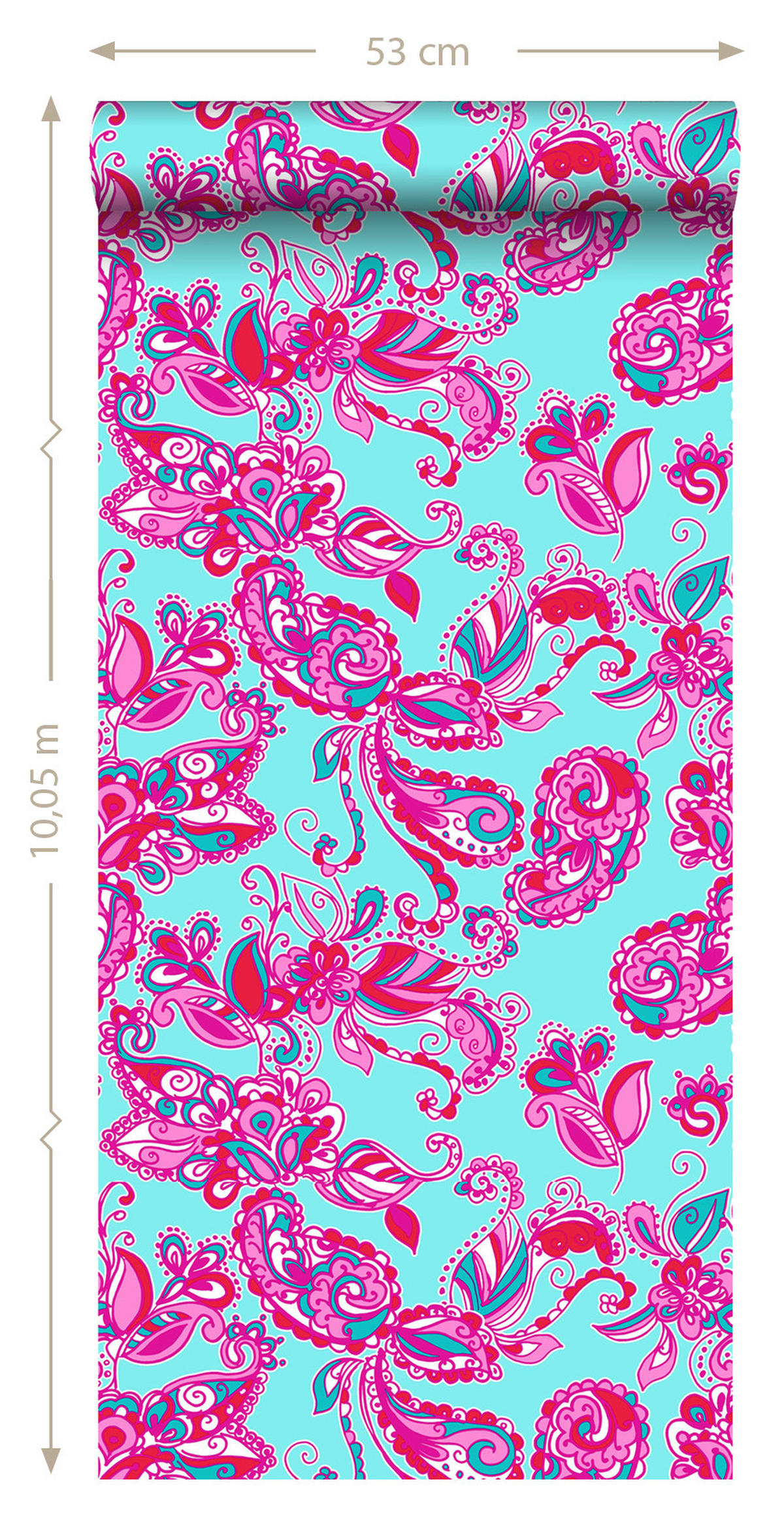 TAPETE funky Blumen und Paisleys 53 cm x 10.05 m - Pink, Papier (53/0.1cm) - ESTAhome