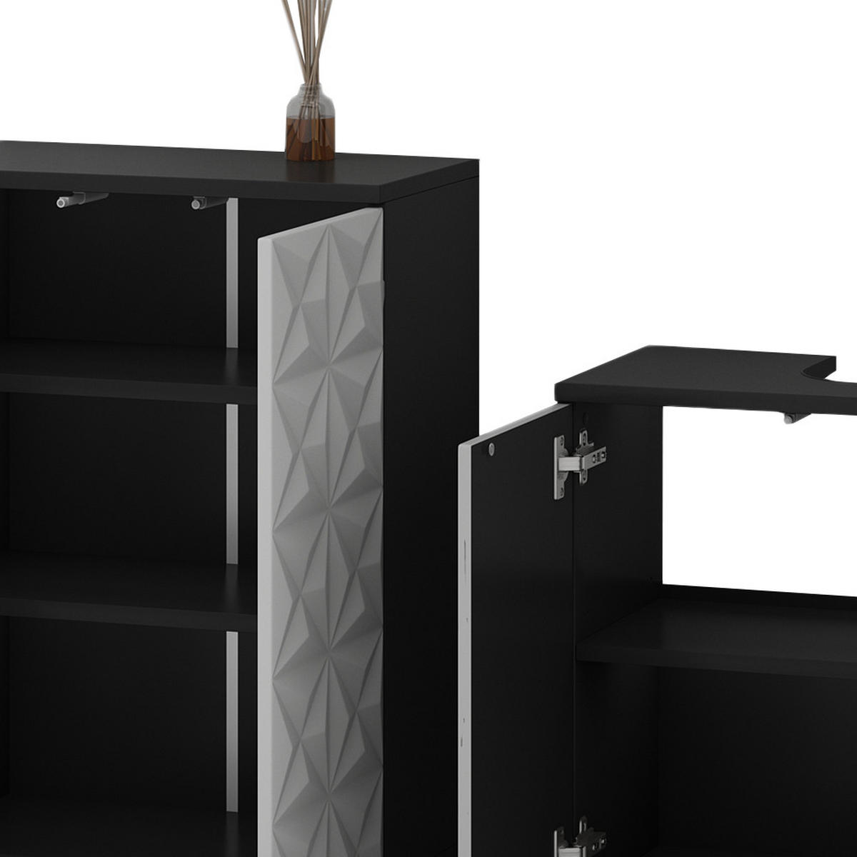 BADMÖBEL-SET Edge Schwarz 4 Teile - Schwarz/Weiß, Holzwerkstoff (60/57/30cm) - Vicco