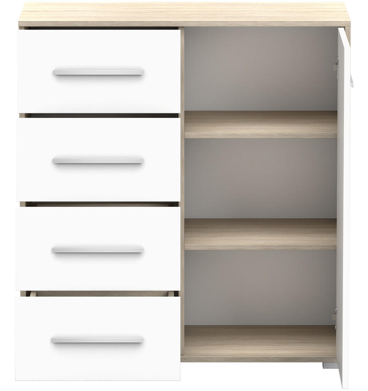 KOMMODE - Highboard IRYS MINI (sonoma + Weiß) - Weiß/Sonoma Eiche, Holzwerkstoff (90/95/45cm) - Möblo