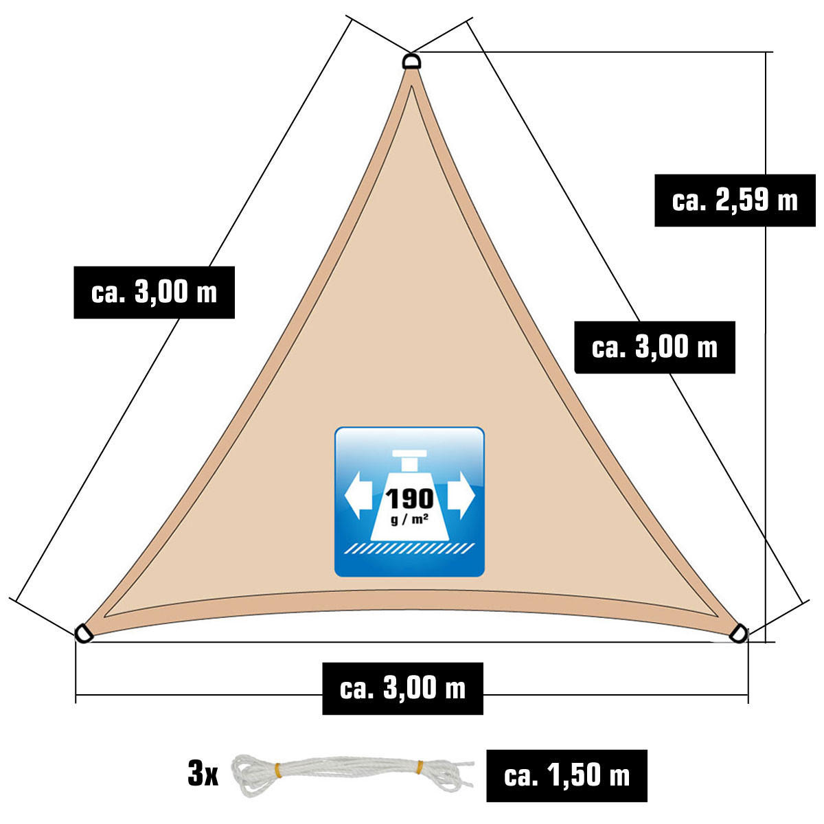 SONNENSEGEL Wasserdicht 300 cm Beige - Beige, Kunststoff (300/300cm) - Amanka