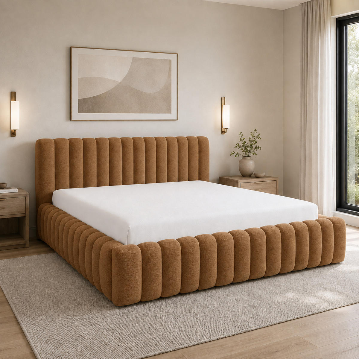 POLSTERBETT mit Stauraum Bouclé 200x200 cm in Rost - Orange, Textil (200/200cm) - Home Collective